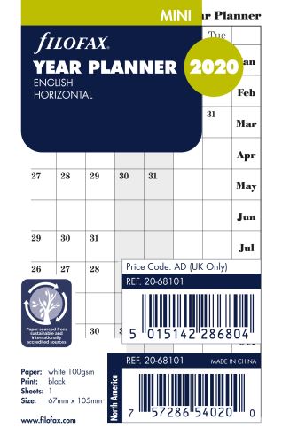 Filofax plánovací kalendář Mini 2020 horizontální anglický 