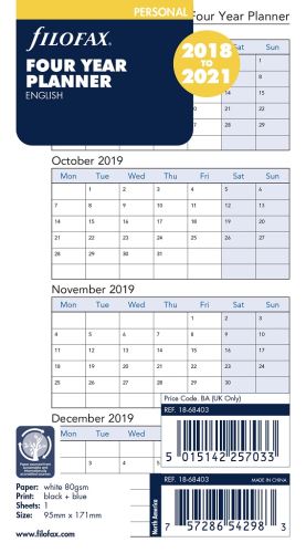 Filofax náplň do diáře formát A6 kalendář 2014-2017 AJ