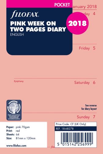 Filofax kalendář A7 2017 týden na dvě strany anglický růžový 