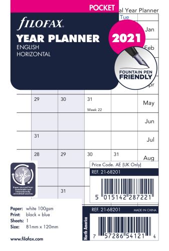 Filofax plánovací kalendář A7 2021 horizontální anglický