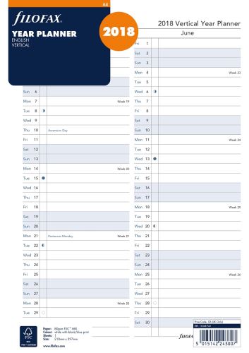 Filofax náplň do diáře formát A4 kalendář 2015 vertikální AJ