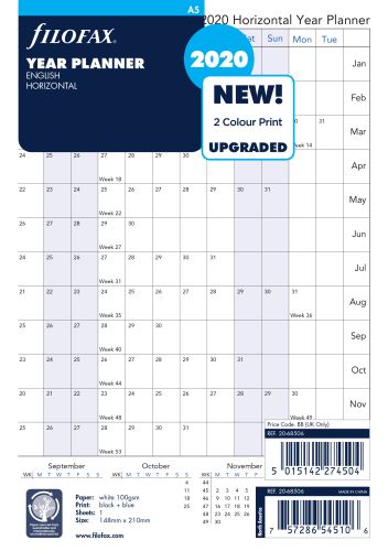 Filofax plánovací kalendář A5 2020 horizontální anglický 