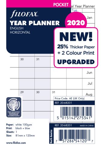 Filofax plánovací kalendář A7 2020 horizontální anglický