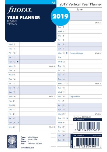 Filofax plánovací kalendář A5 2019 vertikální anglický 