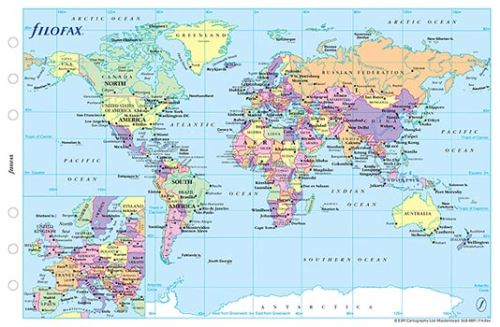 Filofax náplň do diáře formát A6 politická mapa světa