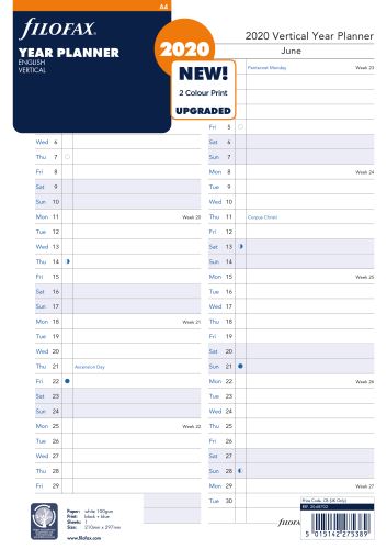 Filofax plánovací kalendář A4 2020 vertikální anglický 